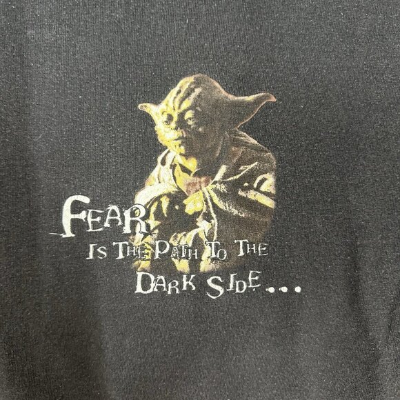 Vintage Star Wars T Shirt Yoda Fear Is The Path To The Dark Side Size L Black - Picture 4 of 7